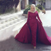 Mermaid Muslim Wedding dress Detachable tail sweetheart appliques lace Long sleeve Bridal Dresses Robe De Mariee Ivory